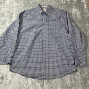 LL Bean Mens Button Down Shirt Large Blue Plaid Wrinkle Resistant Cotton